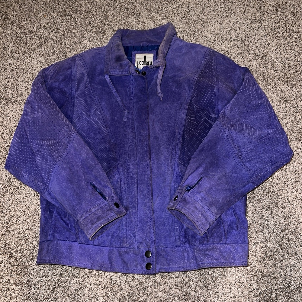 Vintage J. Gallery Deep Purple Suede Leather Bomber Jacket Women S 80s 90s